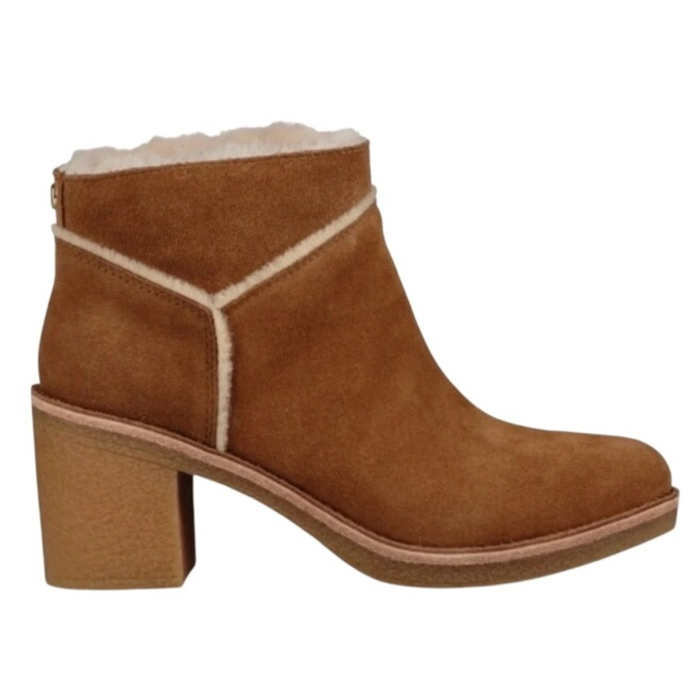 UGG Kasen Chestnut Brown Suede Sheepskin Block Heel Ankle Boots 1018644 size 8.5